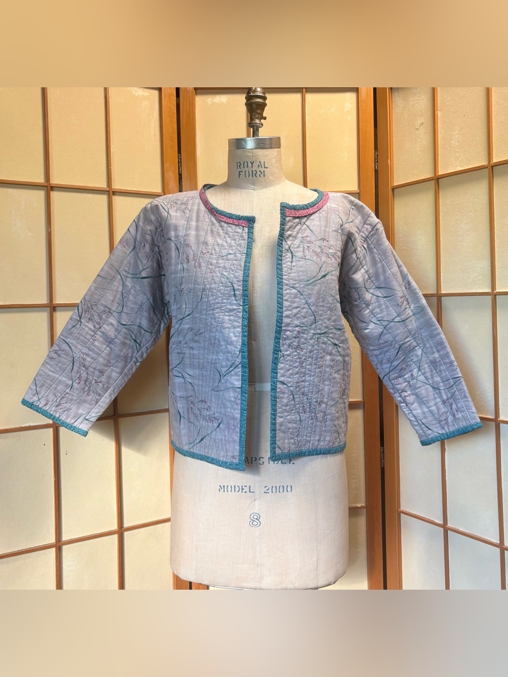 Handmade Quilted Cropped Jacket Floral Boho Artisan Sz M